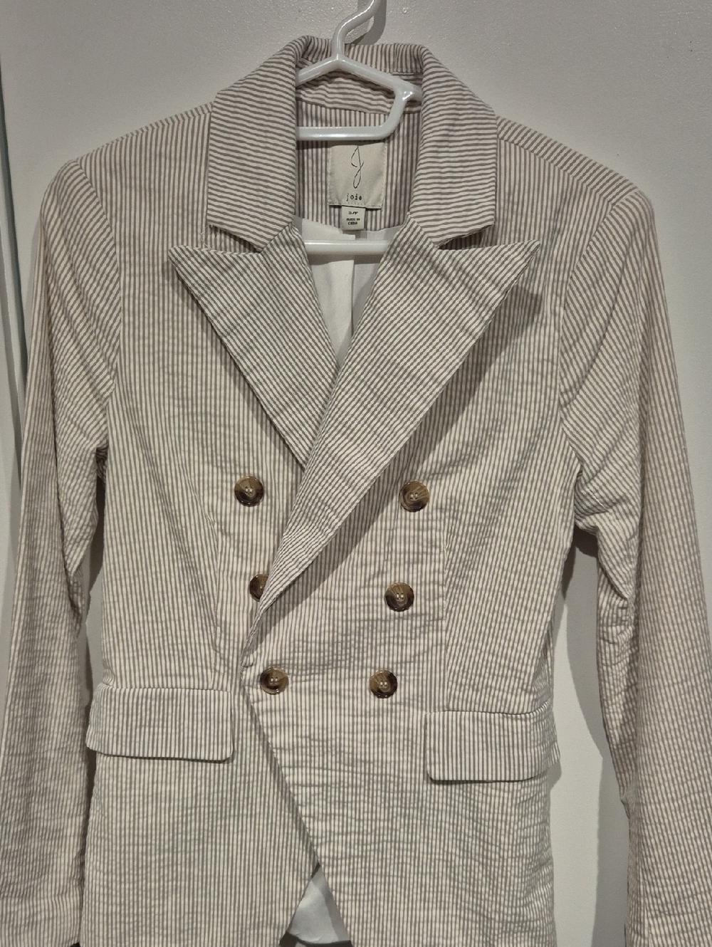 Joie Beige and White Striped Blazer